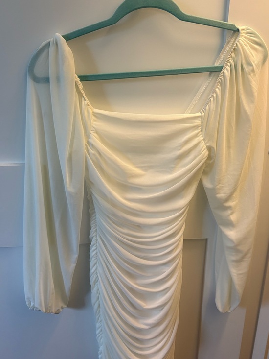 Amazon Dresses & Skirts - Amazon Cream Ruched Long Sleeve Square Neck Dress